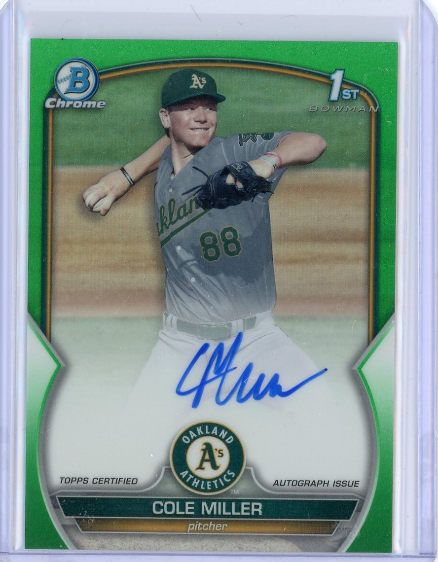 Cole Miller 2023 1st Bowman Chrome Draft green refractor autograph #'d 96/99