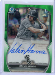 Calvin Harris 2023 1st Bowman Chrome Draft green lava refractor autograph #'d 41/99