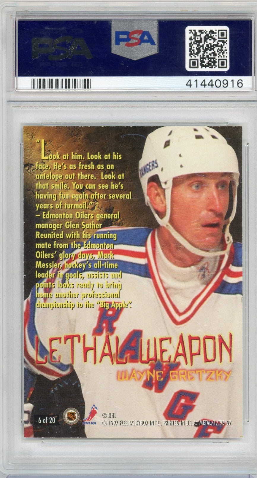 Wayne Gretzky 1996 Metal Universe Lethal Weapon PSA 9