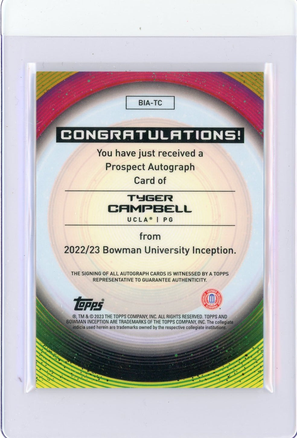 Tyger Campbell 2023 Topps Bowman University Initiation autograph