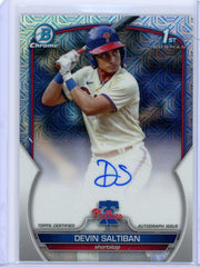 Devin Saltiban 2023 1st Bowman Chrome Draft mojo refractor autograph #'d 069/150