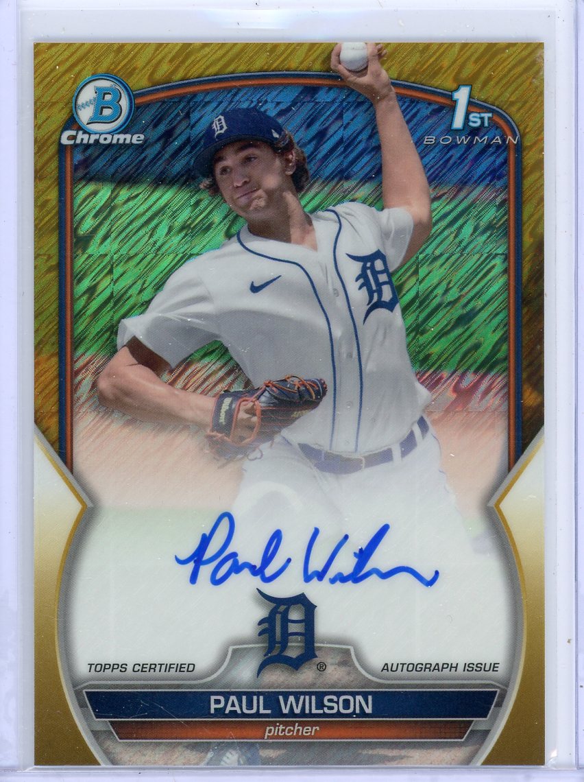 Paul Wilson 2023 1st Bowman Chrome Draft gold shimmer autograph #'d 49/50