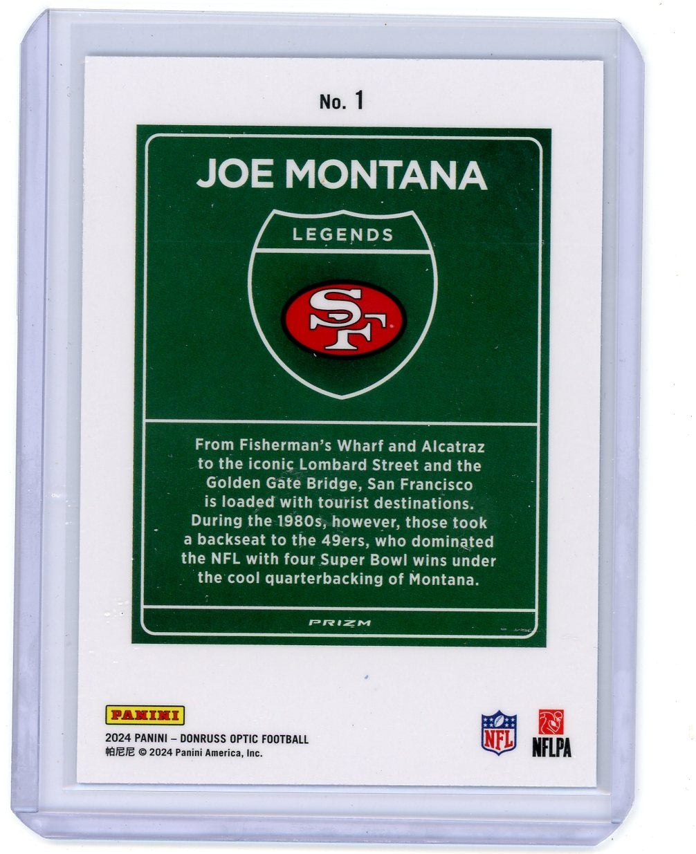 Joe Montana 2024 Panini Donruss Optic Downtown Legends SP