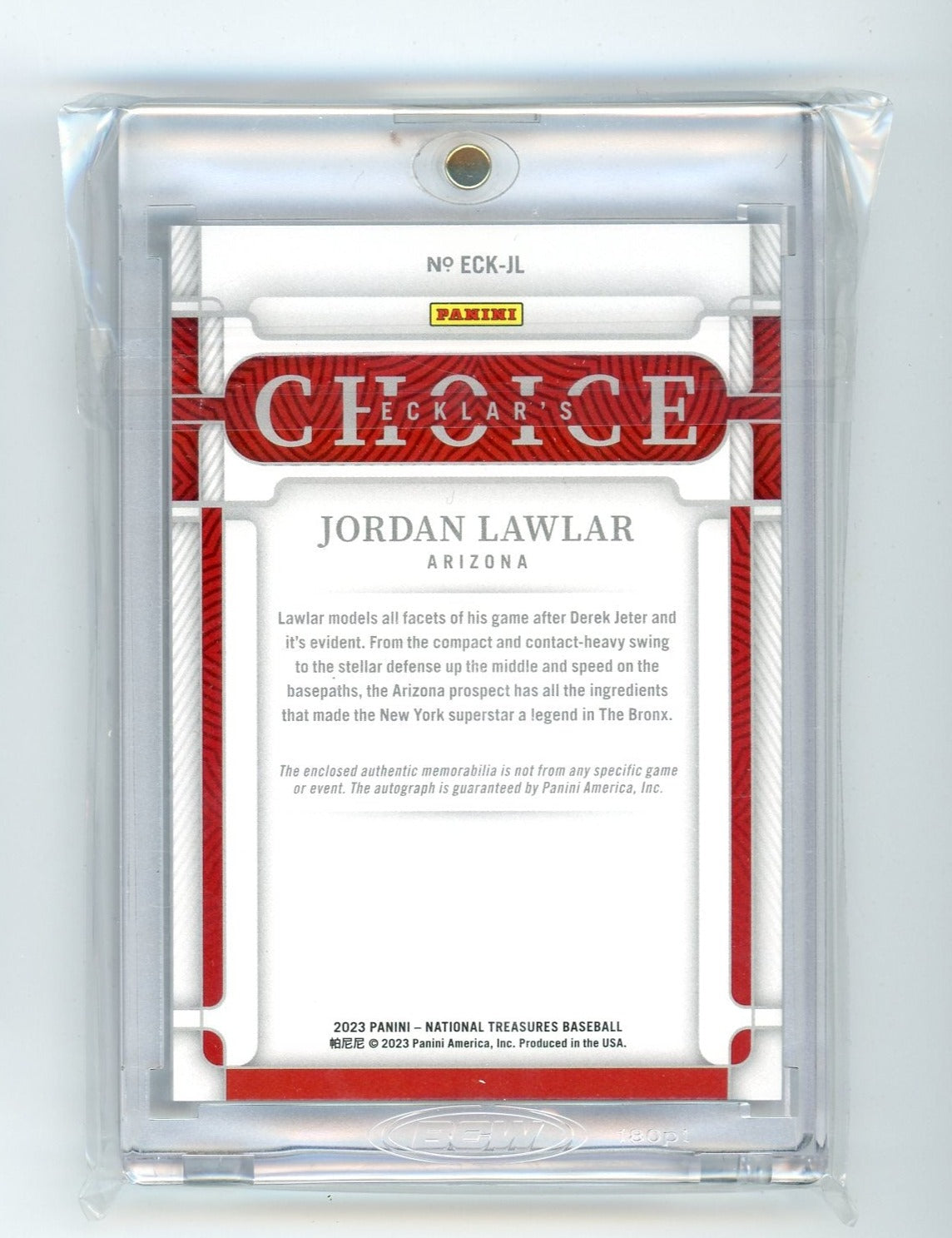 Jordan Lawlar 2023 Panini National Treasure Ecklar's Choice relic autograph #'d 40/49