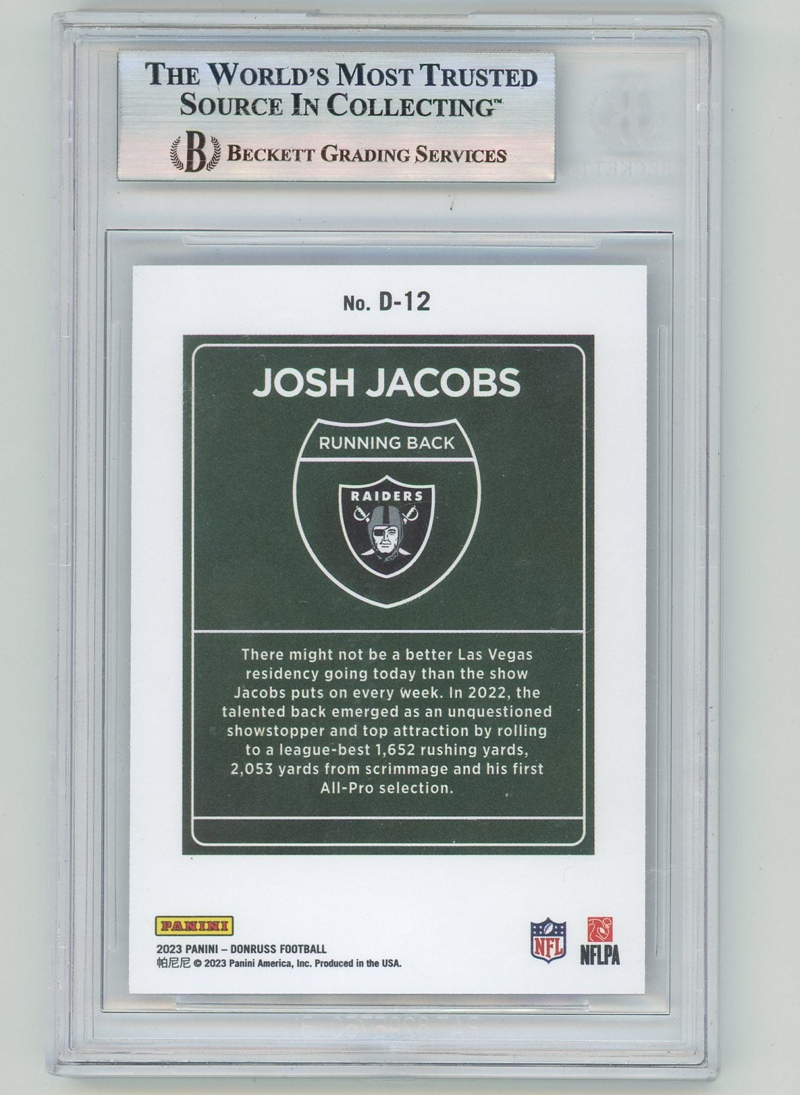 Josh Jacobs 2023 Panini Donruss Downtown BGS 9