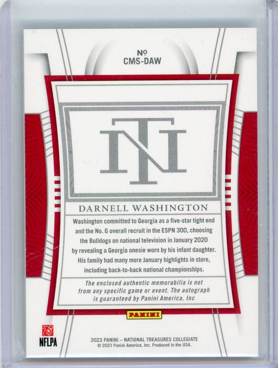 Darnell Washington 2023 Panini National Treasures Collegiate College Materials Signatures Bowl Logo 1 #'d 05/10
