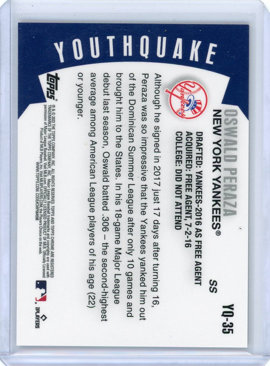 Oswald Peraza 2023 Topps Chrome Youthquake gold refractor rookie card #'d 41/50
