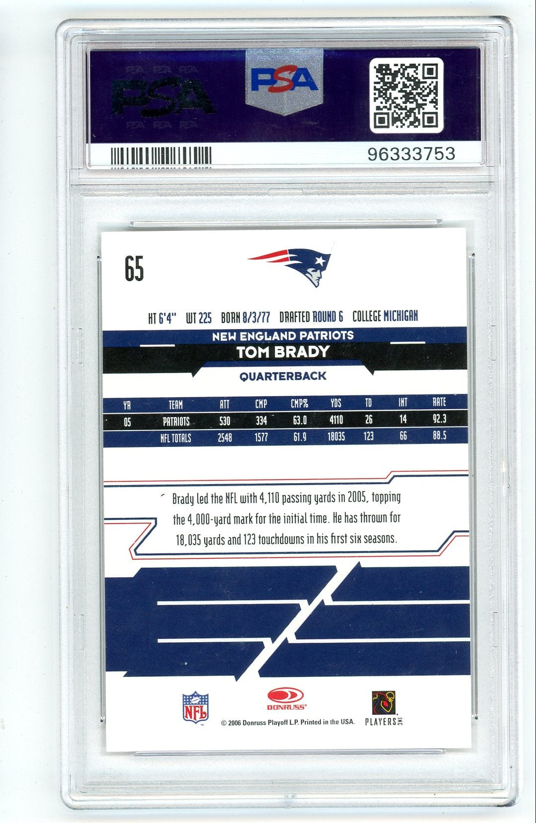 Tom Brady 2006 Leaf Rookies & Stars #65 PSA 10