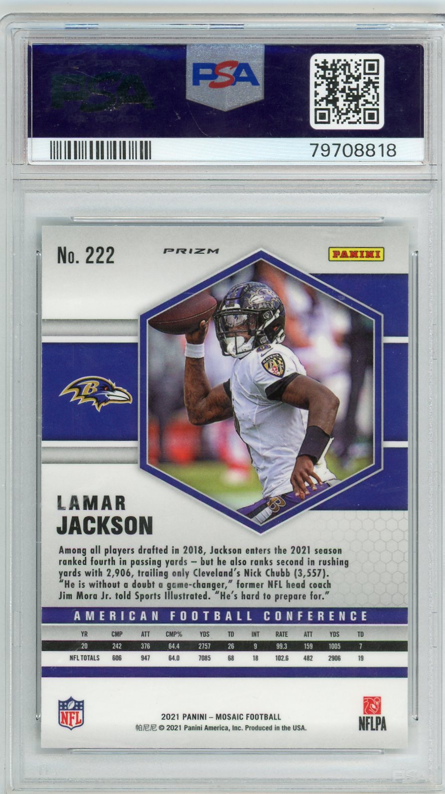 Lamar Jackson 2021 Panini Mosaic Genesis #222 PSA 10