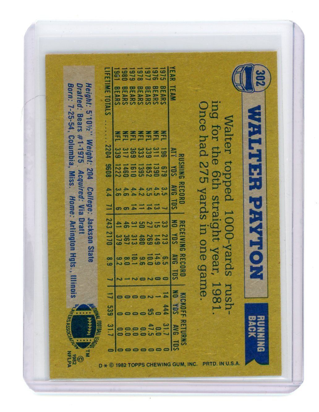 Walter Payton 1982 Topps #302
