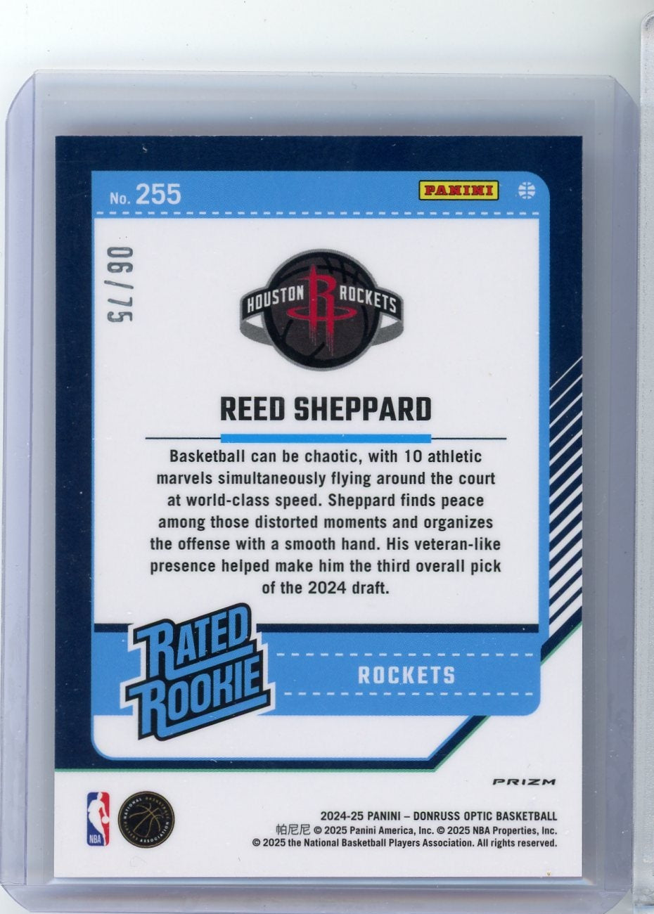 Reed Sheppard 2024-25 Panini Donruss Optic red glitter prizm rookie card #'d 06/75