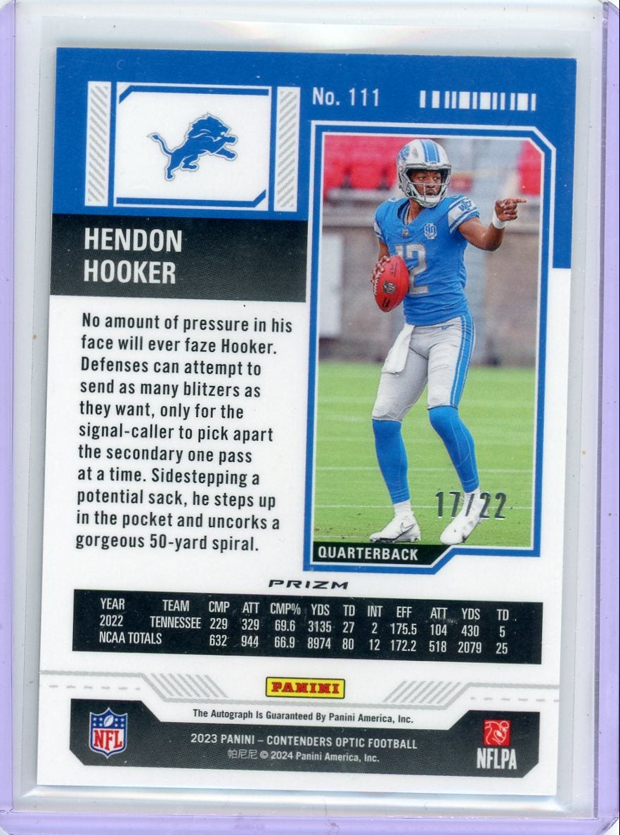 Hendon Hooker 2023 Panini Contenders Optic autograph rookie ticket cracked ice prizm #'d 17/22