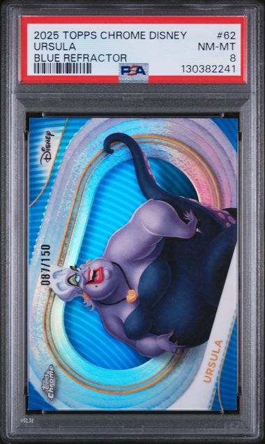 Ursula 2025 Topps Chrome Disney Blue Refractor #'d 087/150 PSA 8