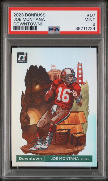 Joe Montana 2023 Panini Donruss Downtown PSA 9
