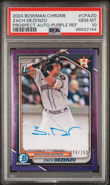 Zach Dezenzo 2024 1st Bowman Chrome autograph purple ref. #'d 099/250 PSA 10