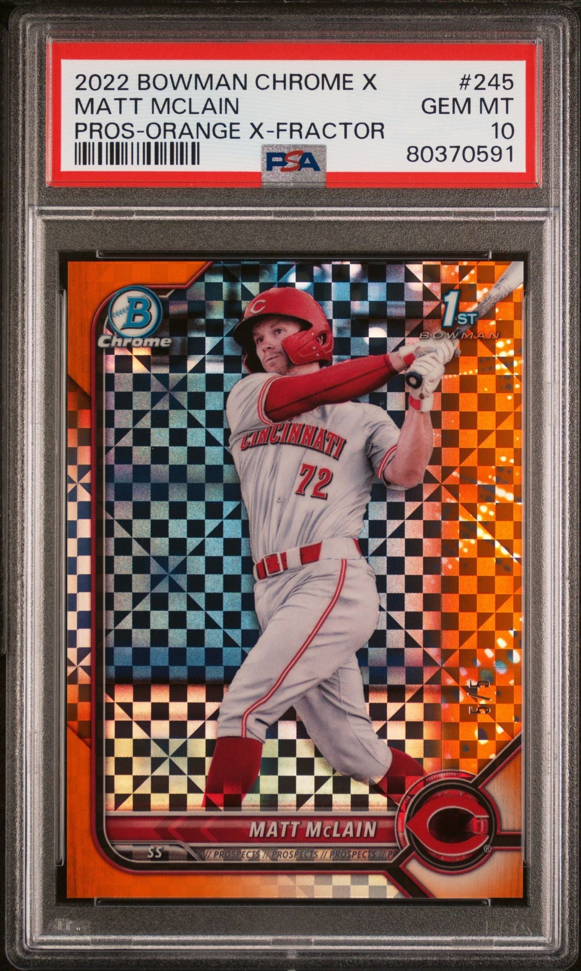 Matt McLain 2022 1st Bowman Chrome X Orange X-Fractor #'d 5/5 PSA 10