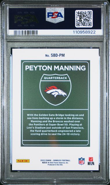 Peyton Manning 2022 Panini Donruss Super Bowl Downtown PSA 9