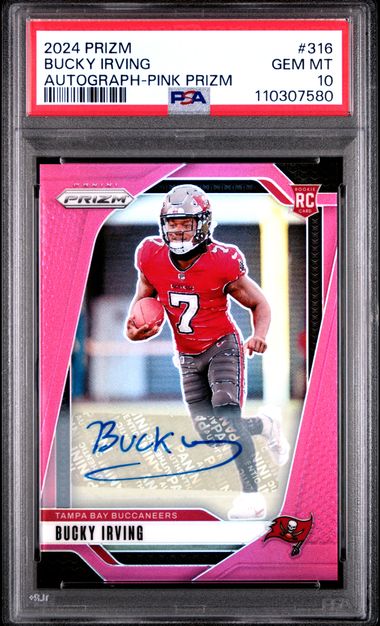 Bucky Irving 2024 Panini Prizm autograph pink prizm rookie card PSA 10