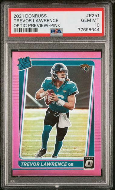 Trevor Lawrence 2021 Panini Donruss Optic Preview pink prizm rookie card PSA 10