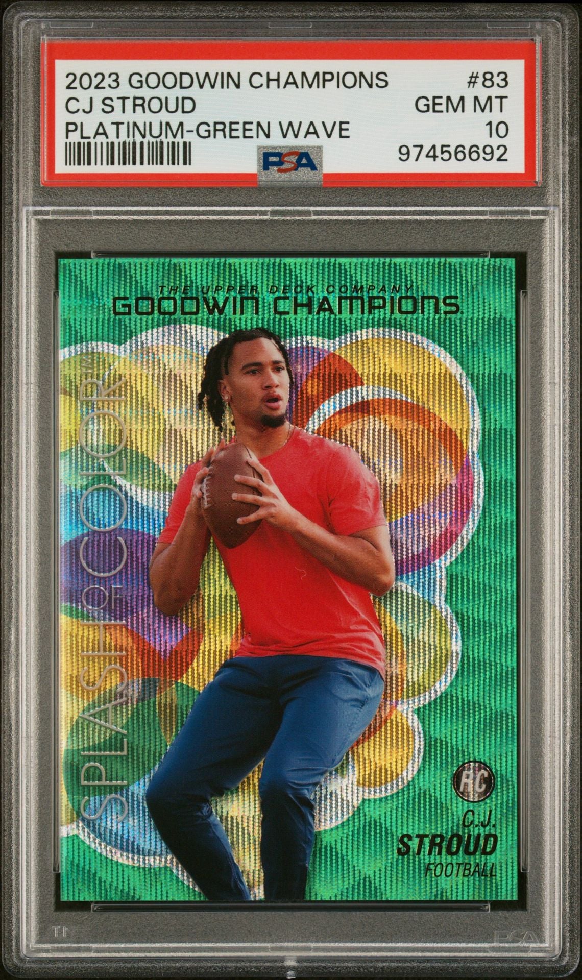 CJ Stroud 2023 Upper Deck Goodwin Champions Splash of Color Green Wave #'d 05/10 PSA 10