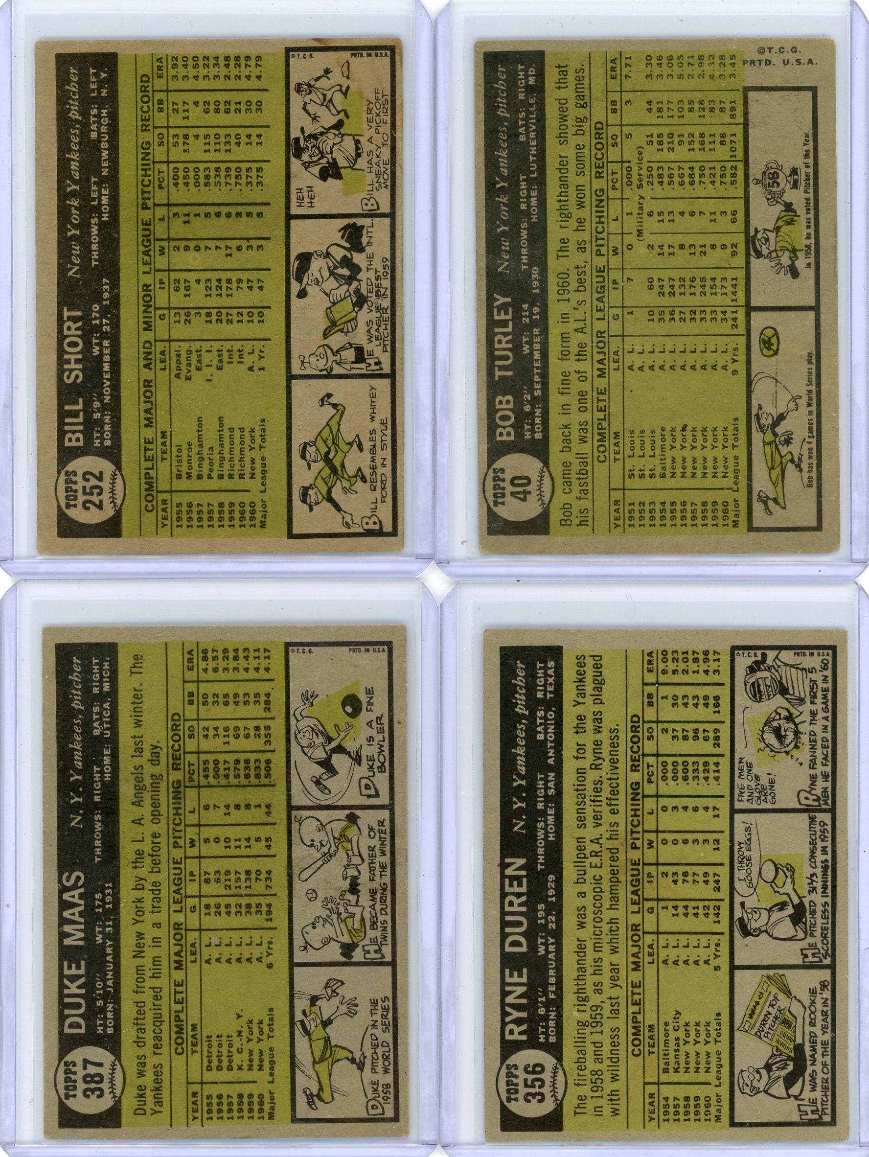 Yankees 1961 Topps 4-card lot #40 #252 #356 #387