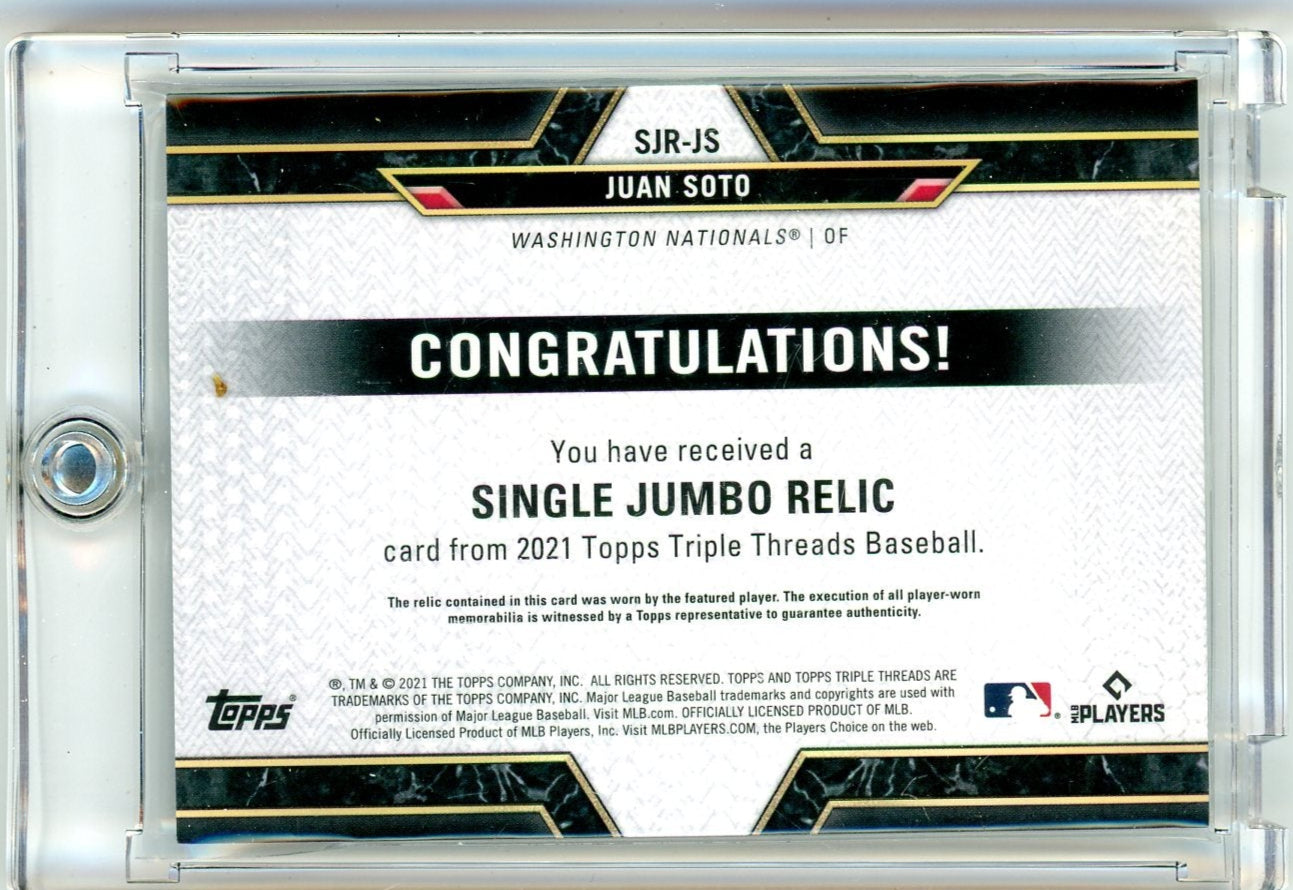 Juan Soto 2021 Topps Triple Threads Single Jumbe Relic #'d 2/9