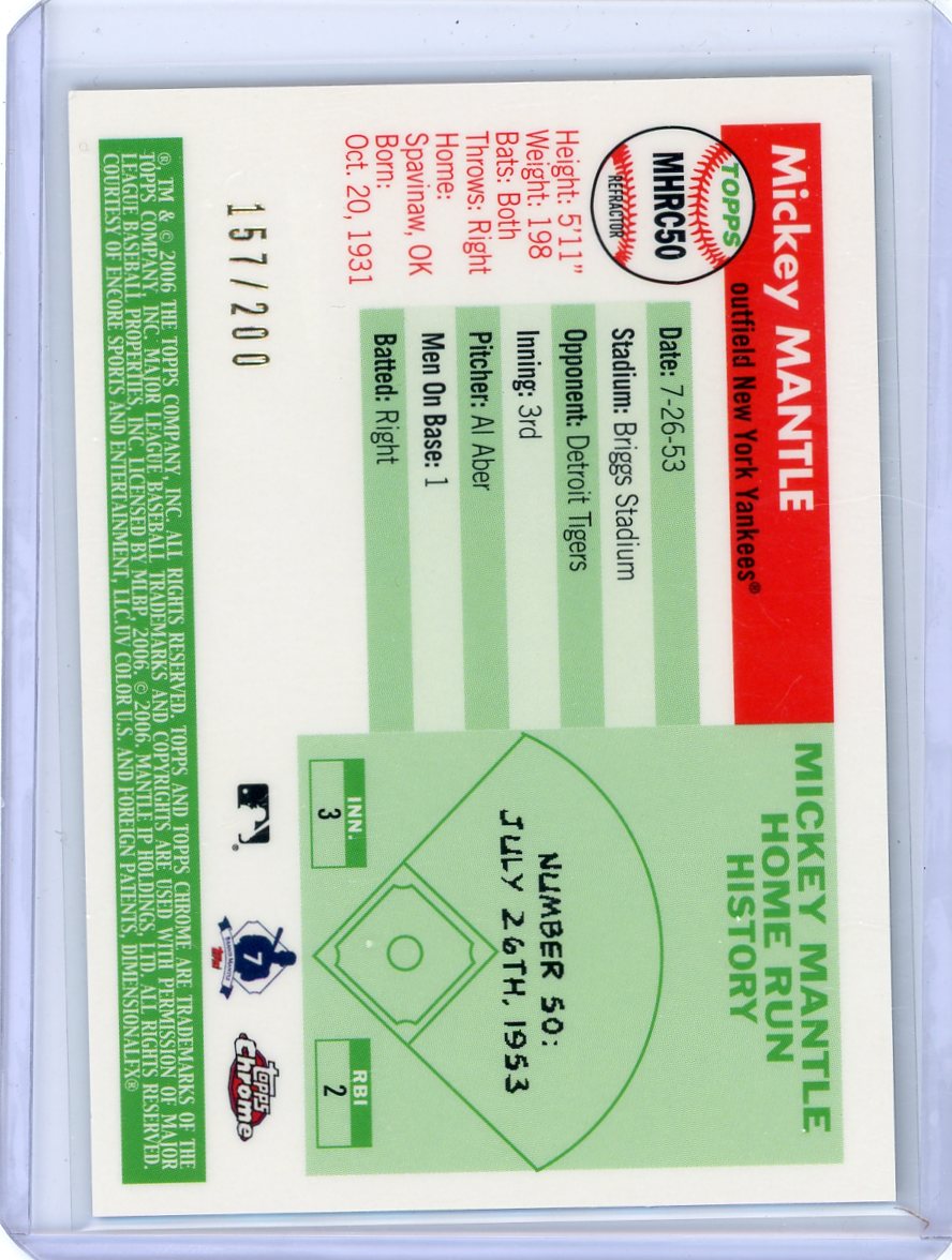 Mickey Mantle 2006 Topps Chrome #50 HR black refractor #'d 157/200