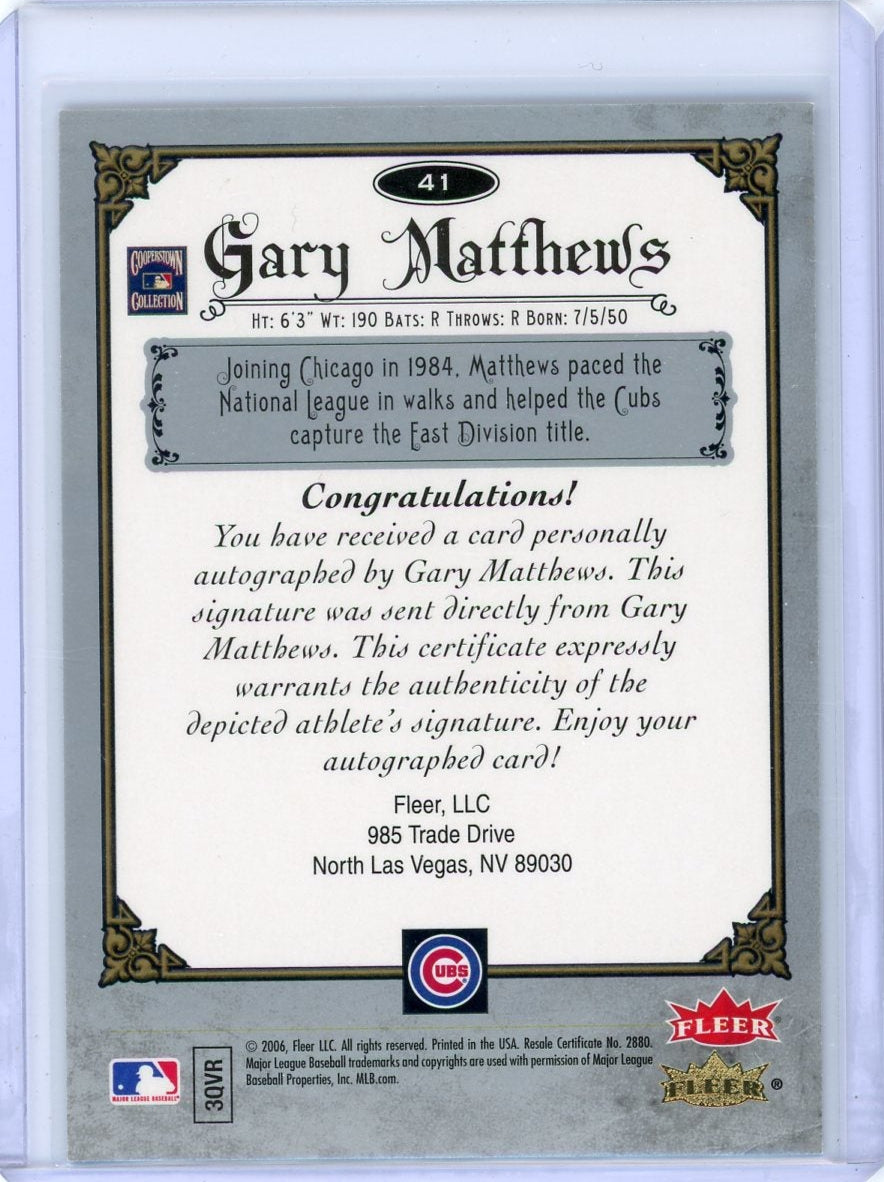 Gary Matthews 2006 Fleer Greats of the Game Nickname autograph