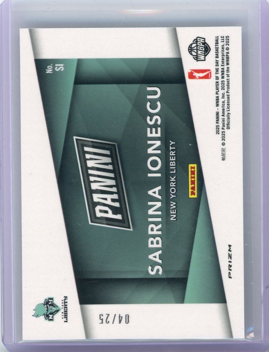 Sabrina Ionescu 2025 Panini WNBA Player Of The Day #'d 04/25