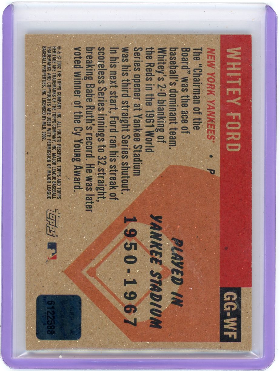 Whitey Ford 2002 Topps Heritage Grandstand Glory Yankee Stadium Seat relic