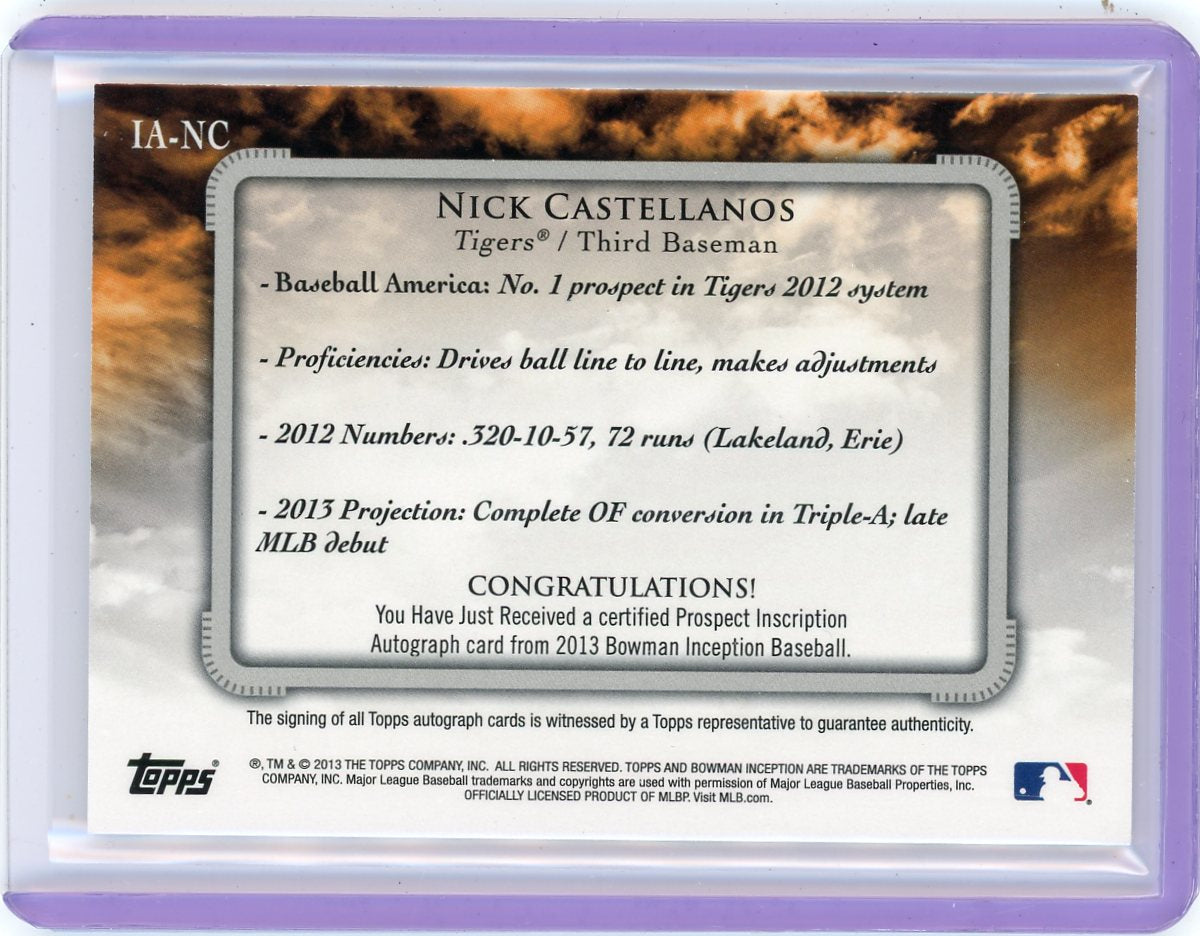 Nick Castellanos 2013 Bowman Inception Prospect Autograph "Play Hard" inscribed #'d 10/10