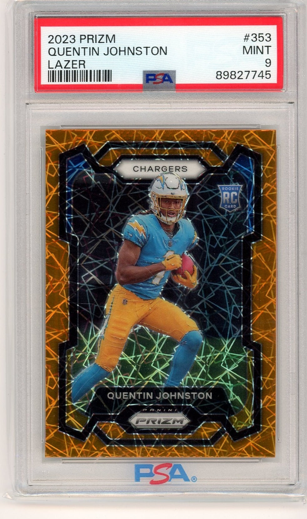 Quentin Johnston 2023 Panini Prizm orange lazer prizm rookie card PSA 9