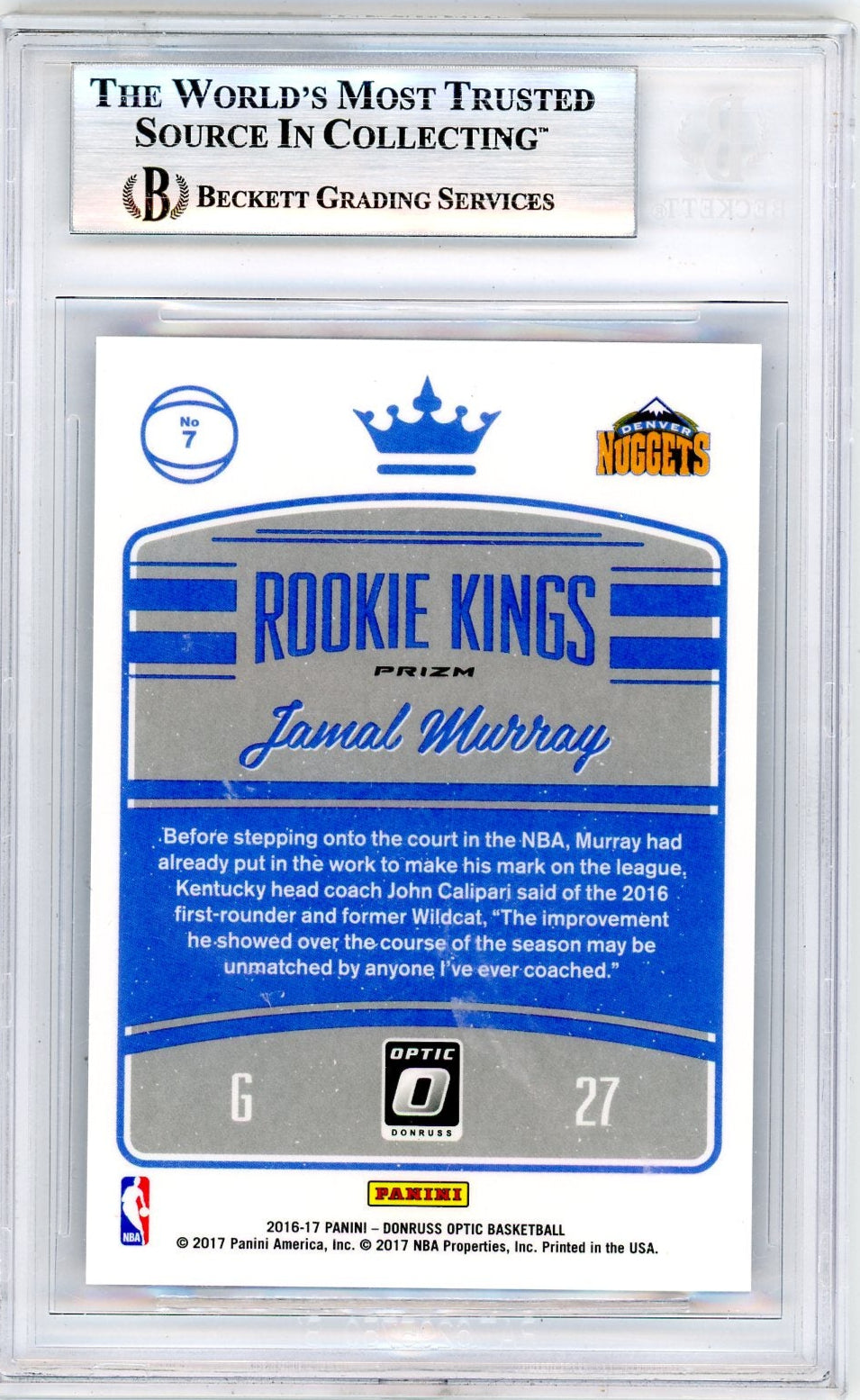 Jamal Murray 2016 Donruss Optic Rookie Kings Purple BGS 9