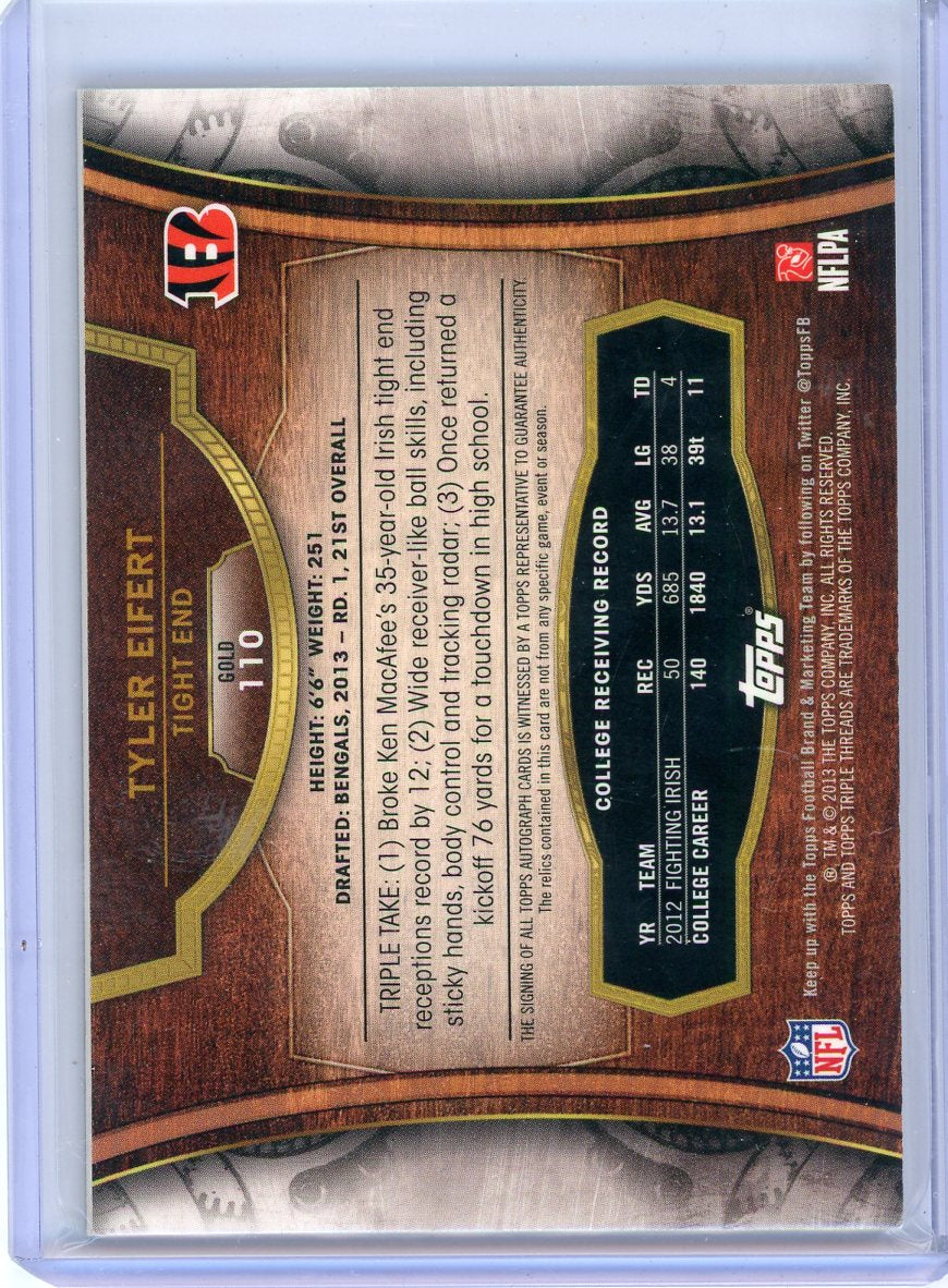Tyler Eifert 2013 Topps Triple Threads Rookie Triple Patch Autograph #'d 1/1
