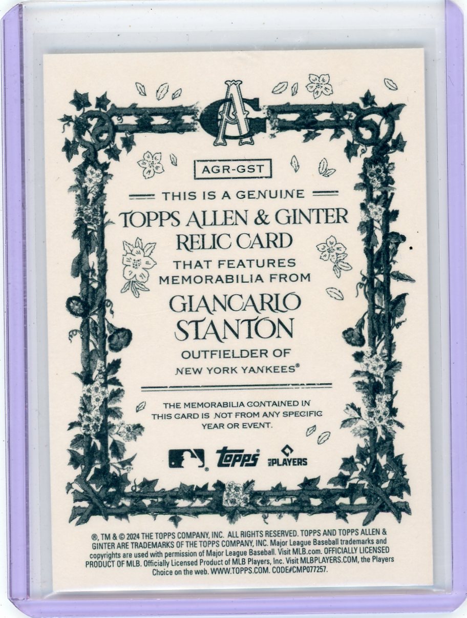 Giancarlo Stanton 2024 Topps Allen & Ginter Jersey Relic