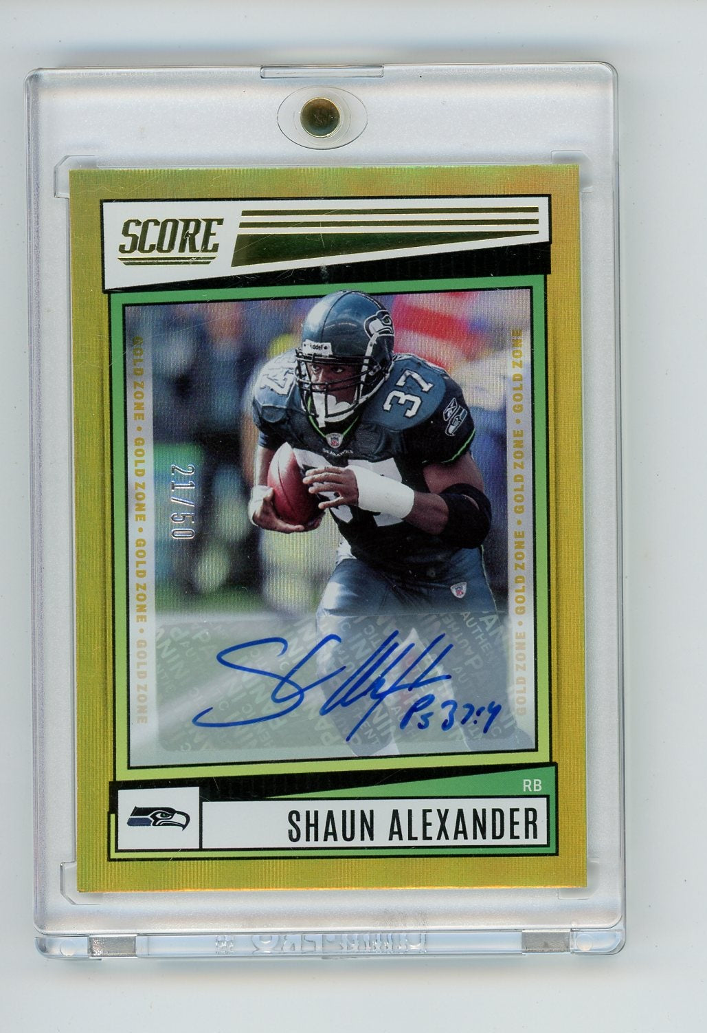 Shaun Alexander 2022 Panini Score Gold Zone autograph #'d 21/50