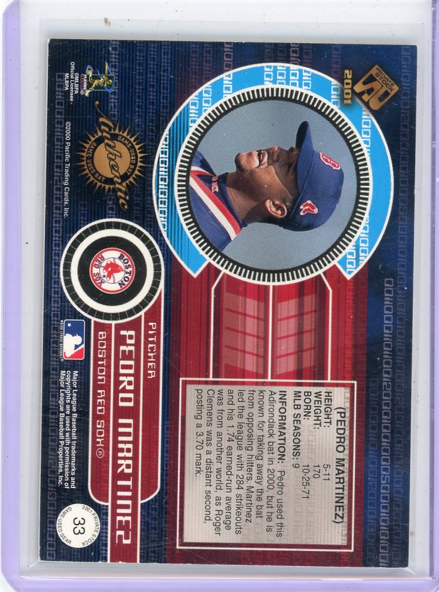 Pedro Martinez 2001 Private Stock Authentic Game Used Bat Relic