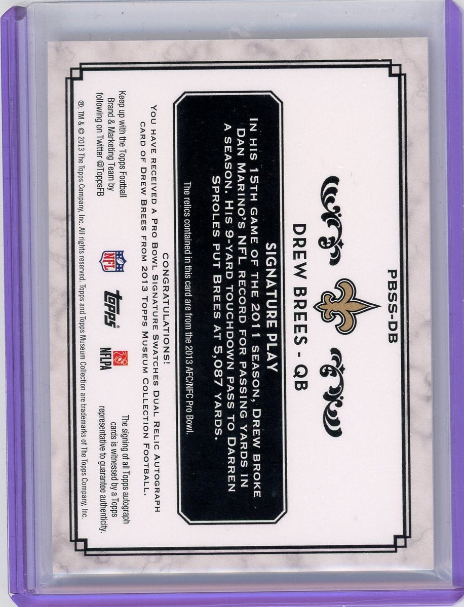 Drew Brees 2013 Topps Museum Pro Bowl Signature Swatch Dual #'d 08/25