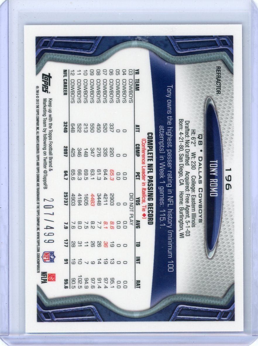 Tony Romo 2013 Topps Chrome Purple Refractor #'d 207/499