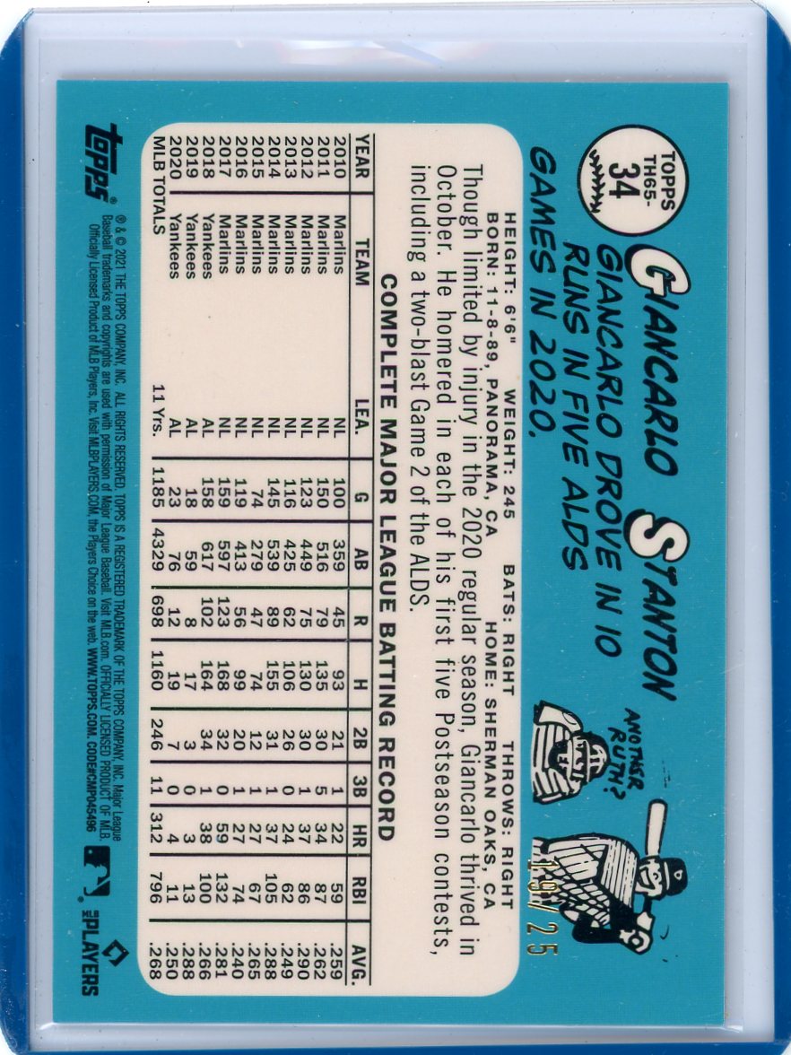 Giancarlo Stanton 2021 Topps Redux Chrome black refractor #'d 19/25