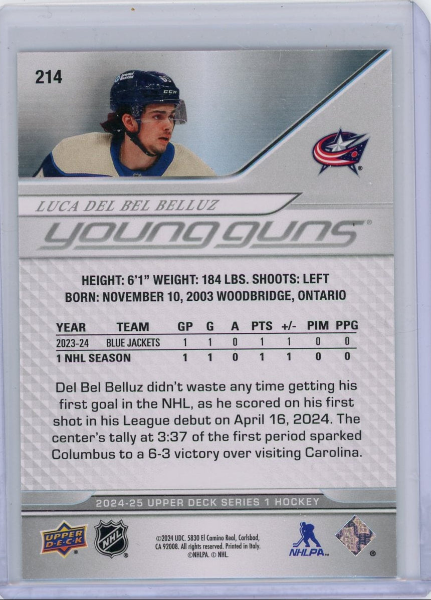 Luca Del Bel Belluz 2024-25 Upper Deck Series 1 Young Guns Exclusive #'d 52/100