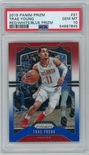 Trae Young 2019 Panini Red White and Blue Prizm PSA 10