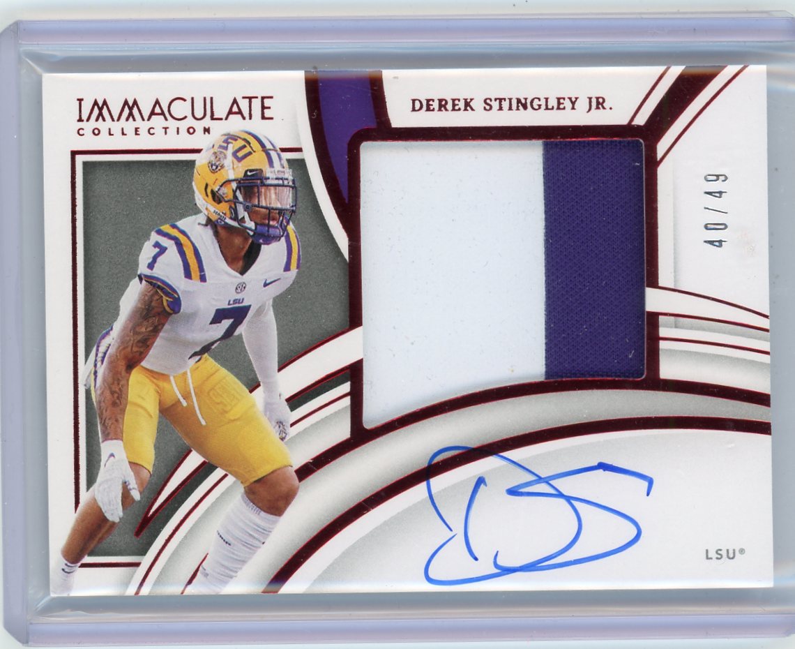 Derek Stingley Jr. 2022 Panini Immaculate Collegiate autograph relic #'d 40/49