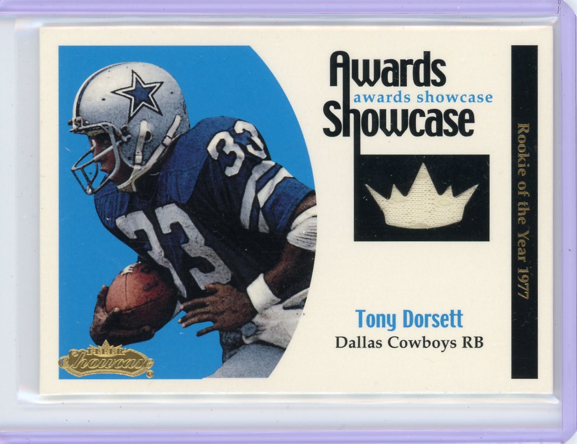 Tony Dorsett 2001 Fleer Showcase Awards Showcase '77 ROTY auth. game-used jersey relic #'d 031/100