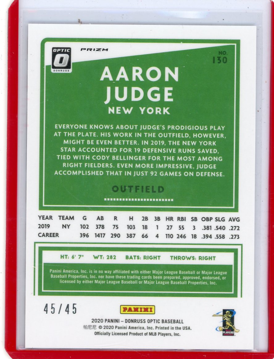 Aaron Judge 2020 Panini Donruss Optic Freedom Prizm #'d 45/45