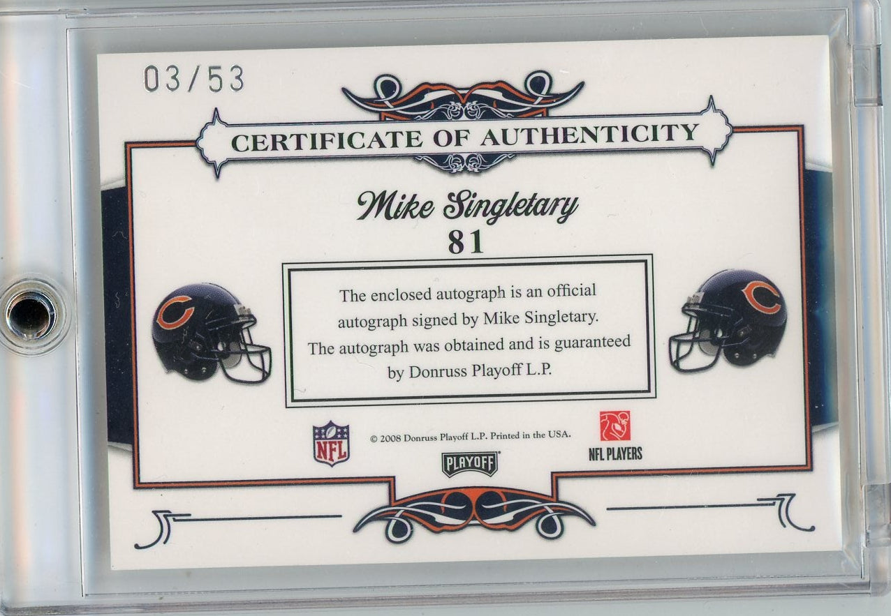 Mike Singletary 2008 National Treasures Patch Auto #'d 03/53