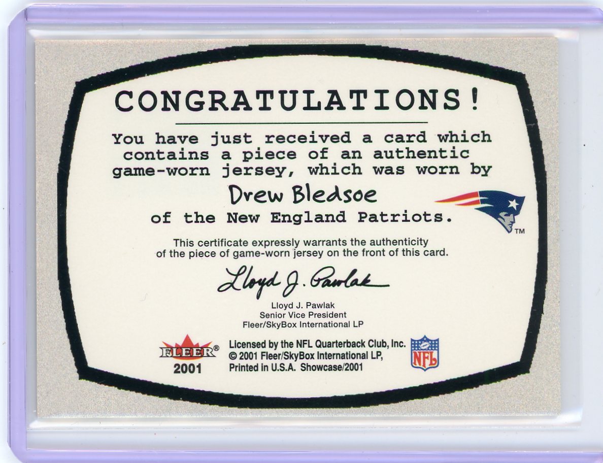 Drew Bledsoe 2001 Fleer Showcase Patchwork auth. game-used jersey relic