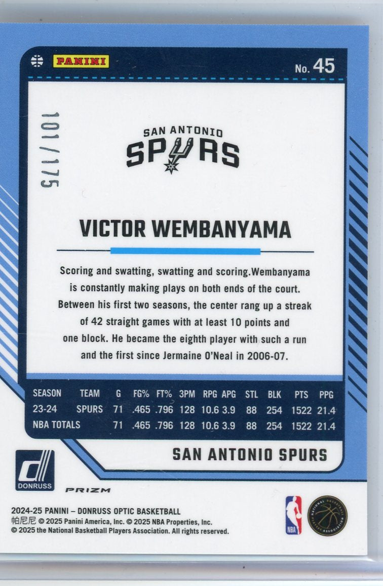 Victor Wembanyama 2024-25 Panini Donruss Optic Orange Prizm #'d 101/175