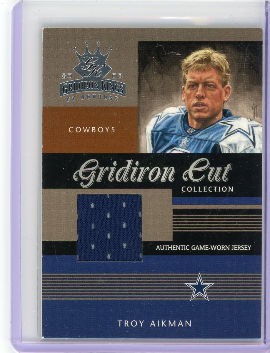 Troy Aikman 2003 Donruss Gridiron Kings Gridiron Cut auth. game-used jersey relic #'d 211/225