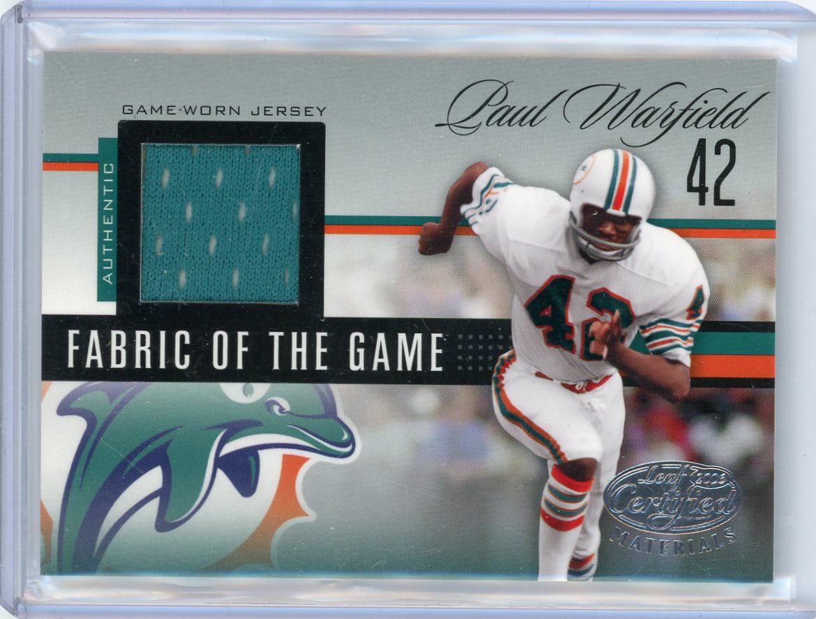 Paul Warfield 2006 Donruss Leaf Certified Materials Fabric of the Game auth. game-used jersey relic #'d 068/100